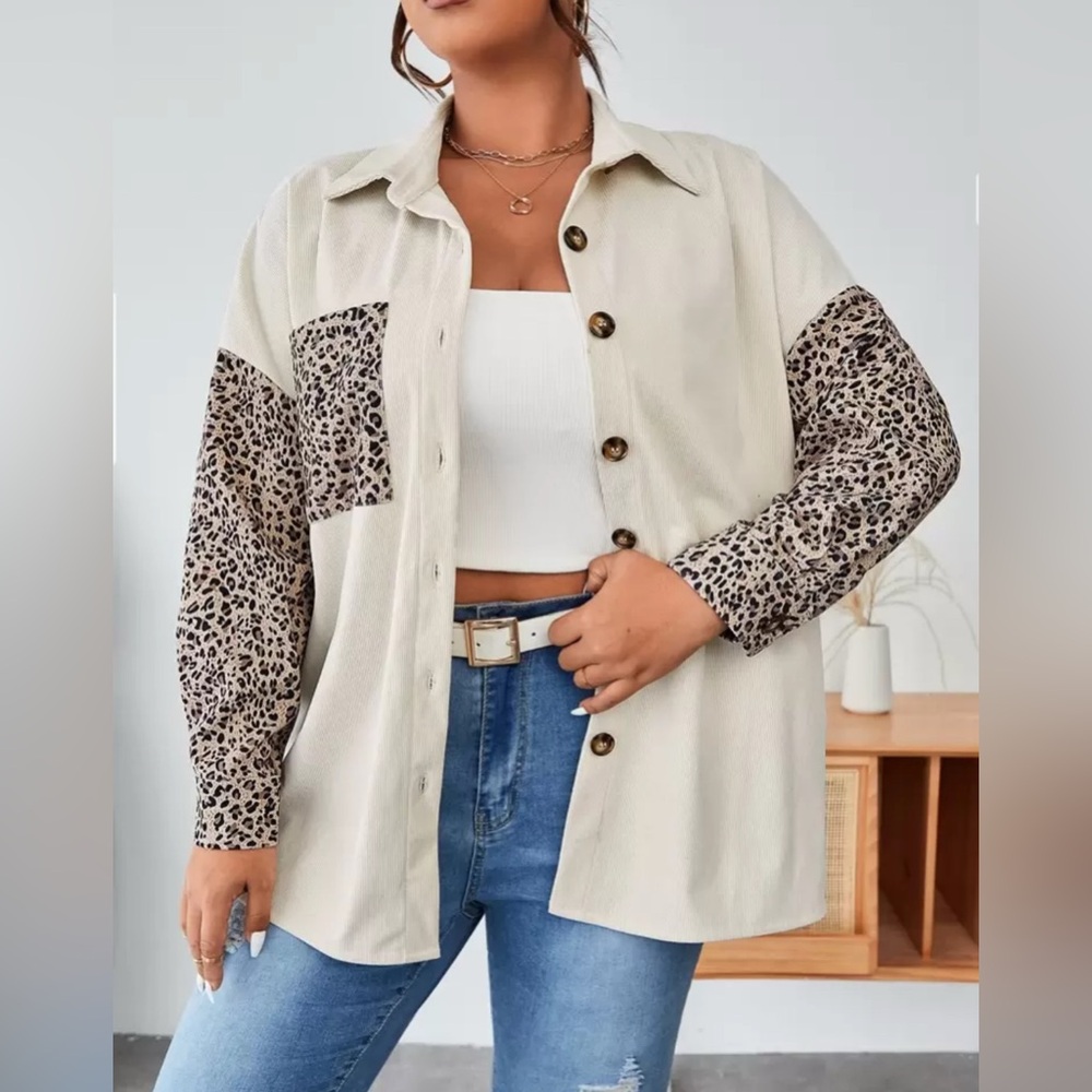 SHEIN Cream Jacket with Leopard Print Accents